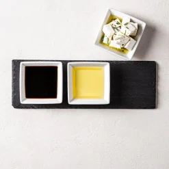 KSP Share Porcelain Bowls with Slate Tray - Set of 4 (White)