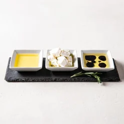 KSP Share Porcelain Bowls with Slate Tray - Set of 4 (White)