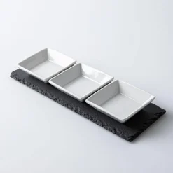 KSP Share Porcelain Bowls with Slate Tray - Set of 4 (White)