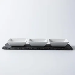 KSP Share Porcelain Bowls with Slate Tray - Set of 4 (White)