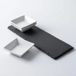 KSP Share Porcelain Bowls with Slate Tray - Set of 4 (White)