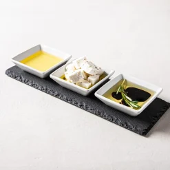 KSP Share Porcelain Bowls with Slate Tray - Set of 4 (White)