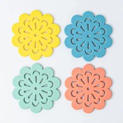 KSP Silicone Flower Silicone Coaster - S/4 10.5cm Dia. (Multi Colour)