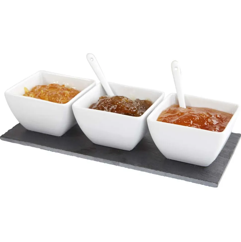 KSP Slate Porcelain Bowls with Tray & Spoons - Set of 7