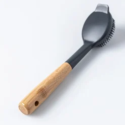 KSP Soft Bristle Silicone Bamboo Handle Dish Brush with Scraper Tip