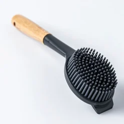 KSP Soft Bristle Silicone Bamboo Handle Dish Brush with Scraper Tip