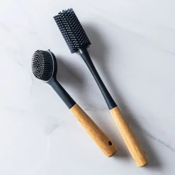 KSP Soft Bristle Silicone Bamboo Handle Dish Brush with Scraper Tip