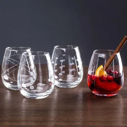 KSP Soiree Etched Stemless Wine Glass - Set of 8 (Clear)