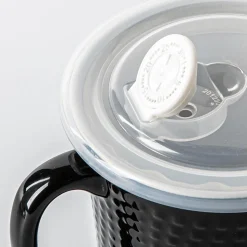 KSP Solid Textured 'Dots' Porcelain Soup Mug with Lid (Black)