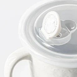 KSP Solid Textured 'Snowflake' Porcelain Soup Mug with Lid (White)