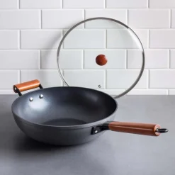 KSP Stir-Fry Non-Stick Wok with Wood Handle (Black/Natural)