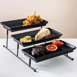 KSP Strata '3-Tier' Porcelain Buffet Plate Rect (Matte Black)