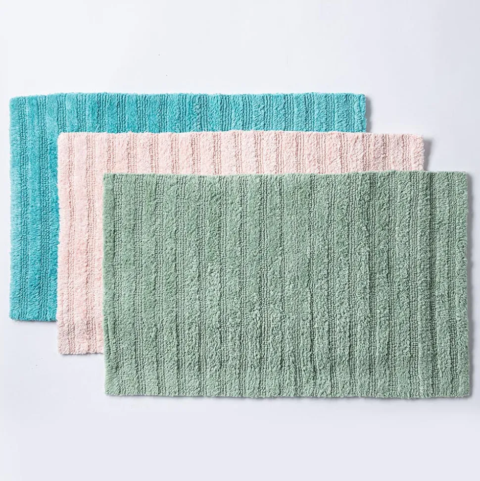KSP Stripe Cotton Bathmat Reversible 20x32" (Smoke Green)