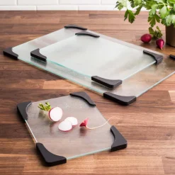 KSP Stylus Glass Cutting Board with Silicon - Set of 3