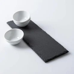 KSP Taste Porcelain Bowls with Slate Tray - Set of 4 (White)