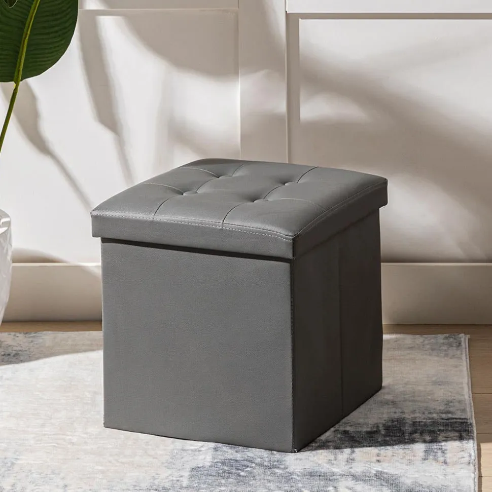 KSP Tilden 'Leatherette' Tufted Collapsible Ottoman (Grey)