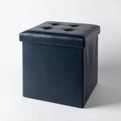 KSP Tilden 'Leatherette' Tufted Collapsible Ottoman (Navy)