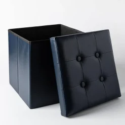 KSP Tilden 'Leatherette' Tufted Collapsible Ottoman (Navy)