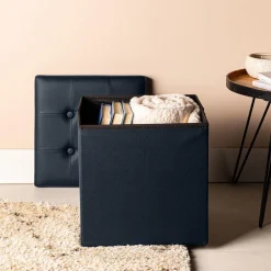 KSP Tilden 'Leatherette' Tufted Collapsible Ottoman (Navy)