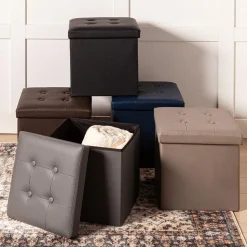 KSP Tilden 'Leatherette' Tufted Collapsible Ottoman (Navy)