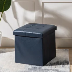 KSP Tilden 'Leatherette' Tufted Collapsible Ottoman (Navy)