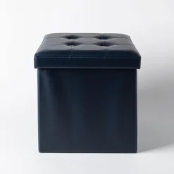 KSP Tilden 'Leatherette' Tufted Collapsible Ottoman (Navy)