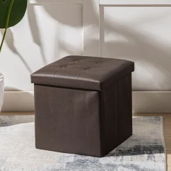 KSP Tilden 'Leatherette' Tufted Collapsible Ottoman (Brown)