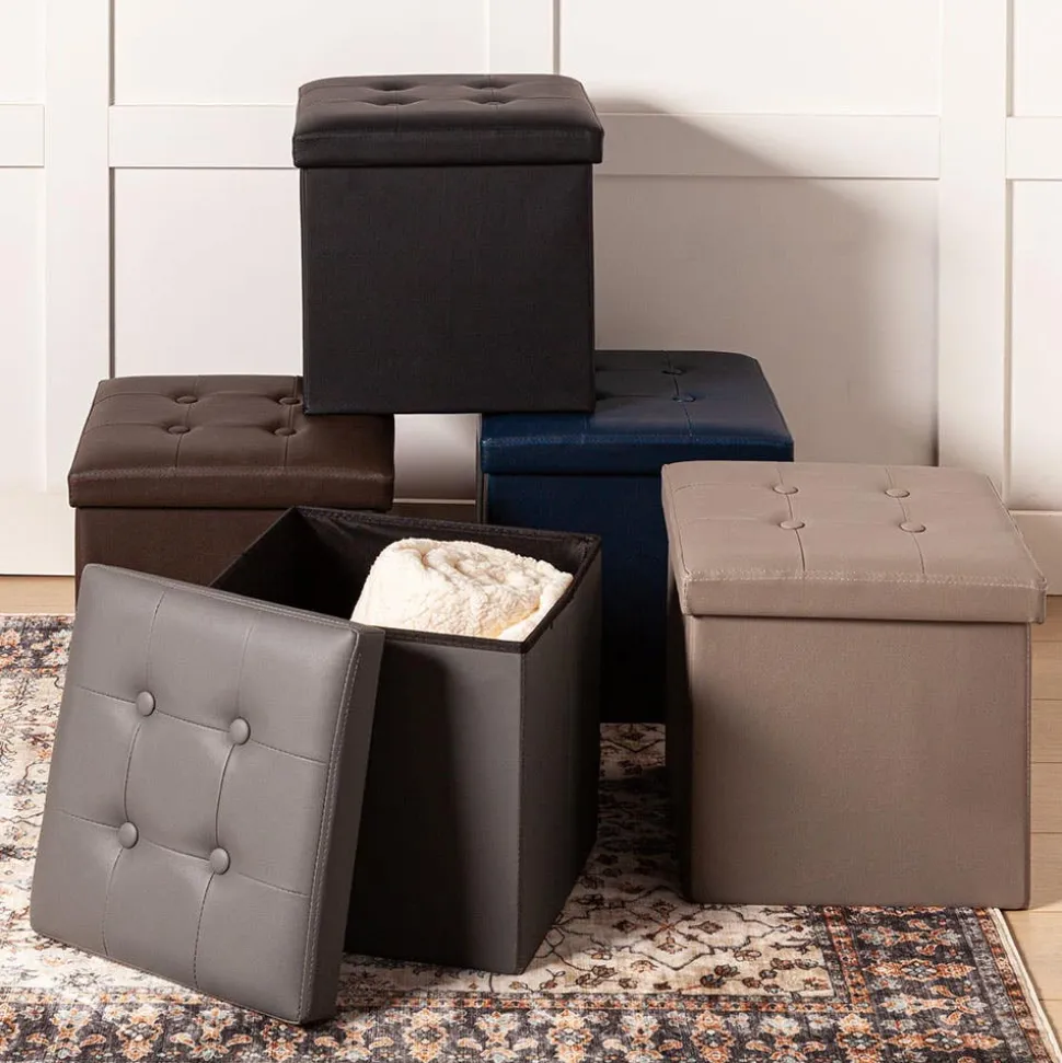 KSP Tilden 'Leatherette' Tufted Collapsible Ottoman (Brown)