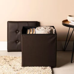 KSP Tilden 'Leatherette' Tufted Collapsible Ottoman (Brown)