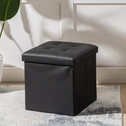 KSP Tilden 'Leatherette' Tufted Collapsible Ottoman (Black)