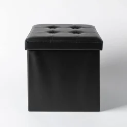 KSP Tilden 'Leatherette' Tufted Collapsible Ottoman (Black)