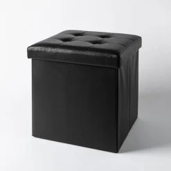 KSP Tilden 'Leatherette' Tufted Collapsible Ottoman (Black)