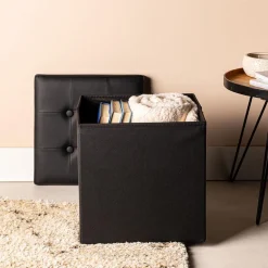KSP Tilden 'Leatherette' Tufted Collapsible Ottoman (Black)