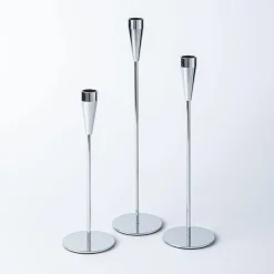 KSP Trinity Metal Taper Candle Holder - Set of 3 (Silver)