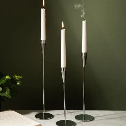 KSP Trinity Metal Taper Candle Holder - Set of 3 (Silver)