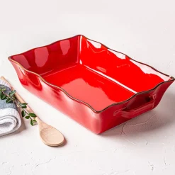 KSP Tuscana Large Rectangle Fluted Bakeware with Handle (Red)