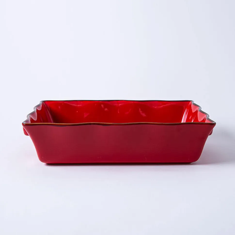 KSP Tuscana Large Rectangle Fluted Bakeware with Handle (Red)