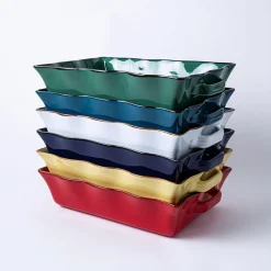 KSP Tuscana Large Rectangle Fluted Bakeware with Handle (White)
