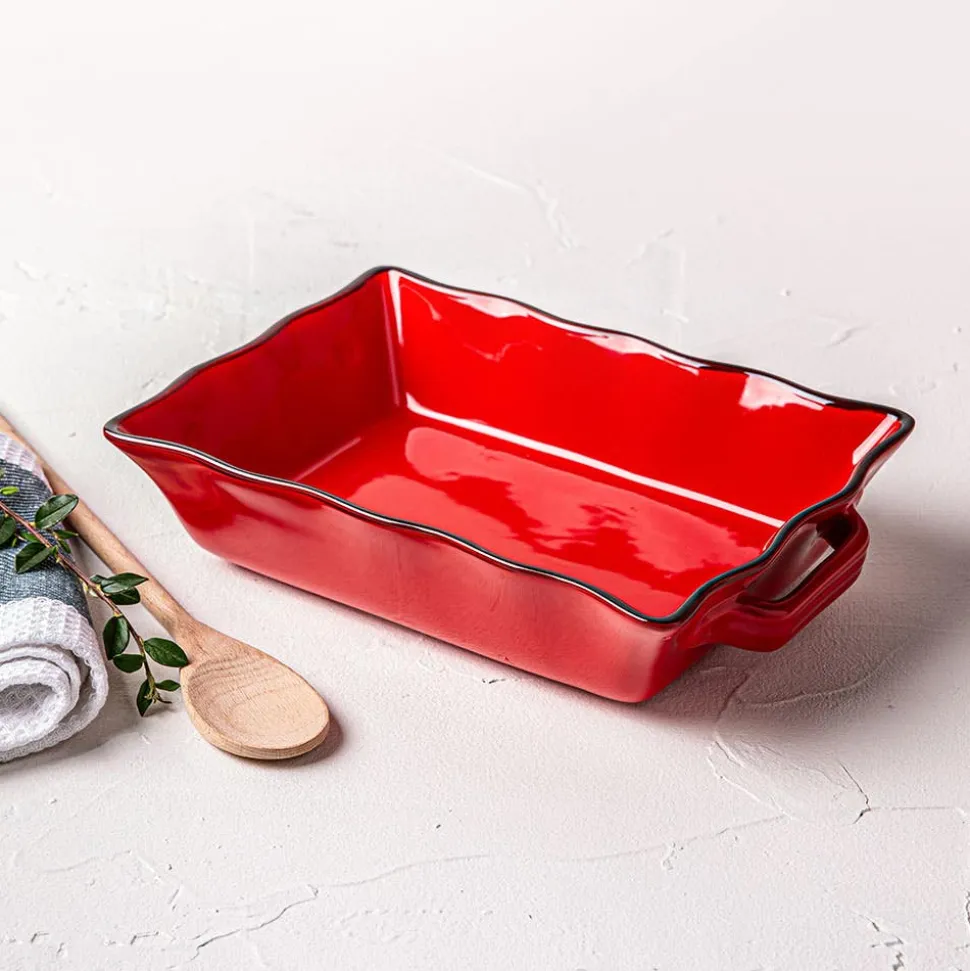 KSP Tuscana Medium Rectangle Fluted Bakeware with Handle (Red)