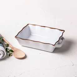 KSP Tuscana Small Rectangle Fluted Bakeware with Handle (White)