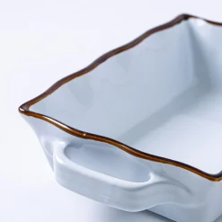 KSP Tuscana Small Rectangle Fluted Bakeware with Handle (White)