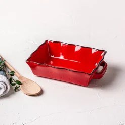 KSP Tuscana Small Rectangle Fluted Bakeware with Handle (Red)