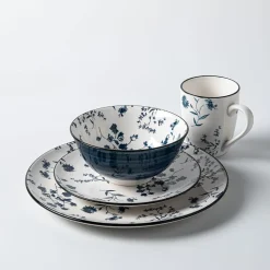 KSP Viola Porcelain Dinerware - Set of 16 (White/Blue)