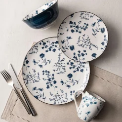 KSP Viola Porcelain Dinerware - Set of 16 (White/Blue)