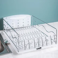 KSP Wave Dish Rack with Tray (Chrome/White)