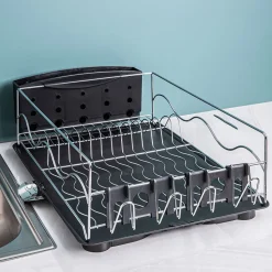 KSP Wave Dish Rack with Tray (Chrome/Black)