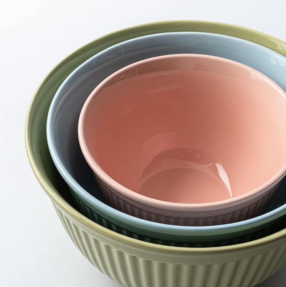 KSP Willow 'Ribbed' Mixing Bowl - Set of 3 (Pink/Blue/Green)
