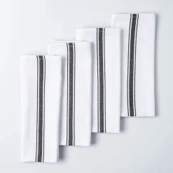 KSP Zephyr Quick Dry 'Striped' 100% Cotton Tea Towel - Set/4 (Black)