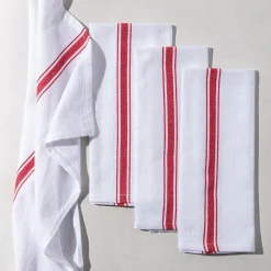 KSP Zephyr Quick Dry 'Striped' 100% Cotton Tea Towel - Set/4 (Red)
