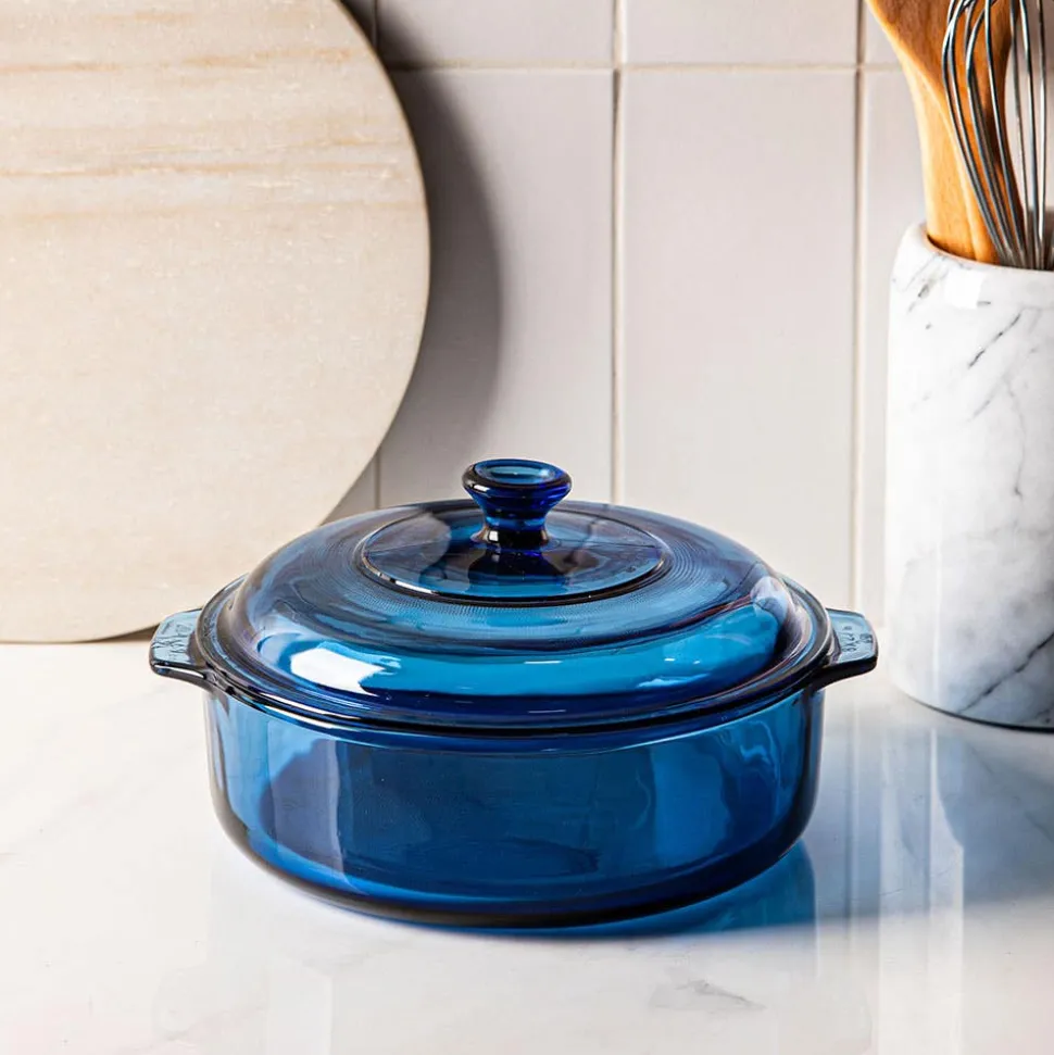 Libbey Baker's Basics Glass Casserole with Lid 1.9 L (Azul Denim Blue)
